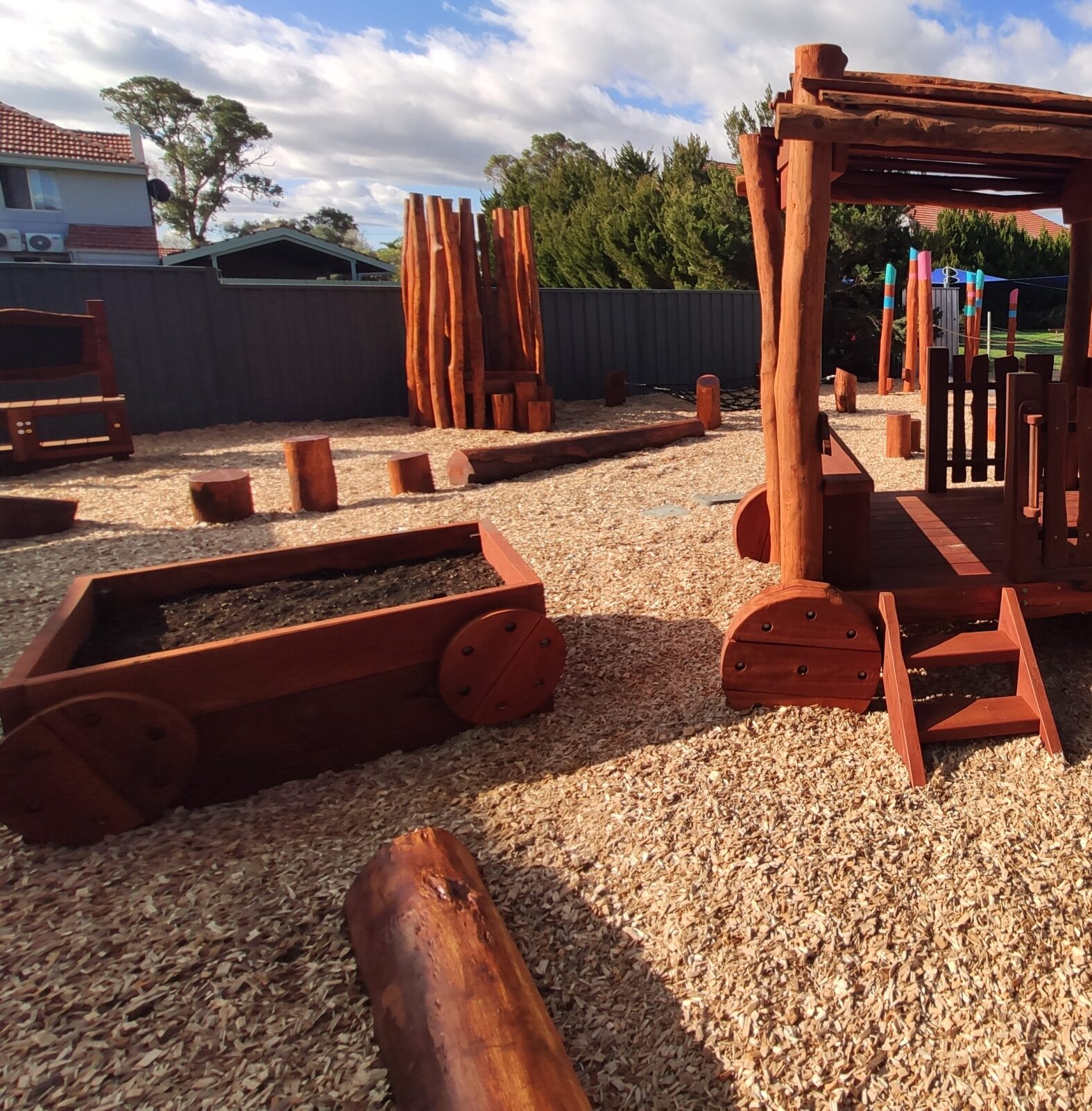Train Carriage Planting Box | Extend locomotive fun with this versatile Train Carriage Planting Box, crafted from thick WA Jarrah with custom wheels, ideal as a garden bed or sandpit. | VRI