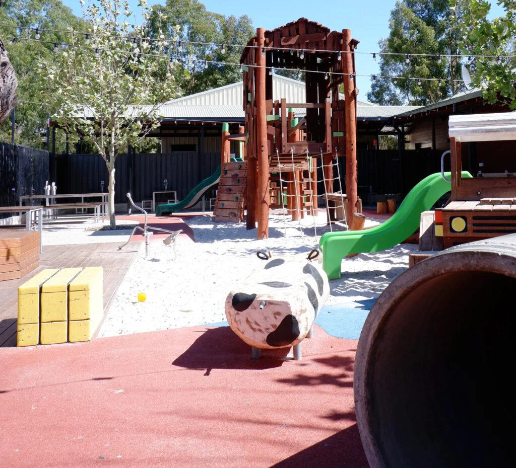 Hay Bale | Bring farm charm to the playground with this West Australian Jarrah Hay Bale seat, offering multi-functional seating, balancing, and platform play opportunities. | VRI