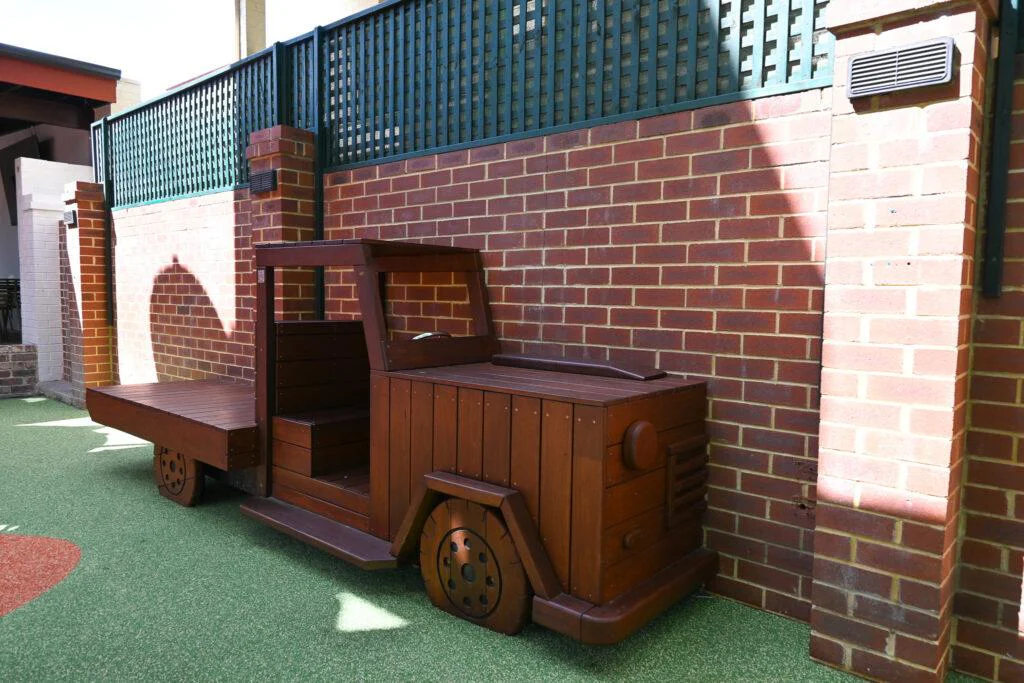 Custom Jarrah timber ute play element (505-UTE) at The Bayswater Hotel pub playground, Bayswater WA