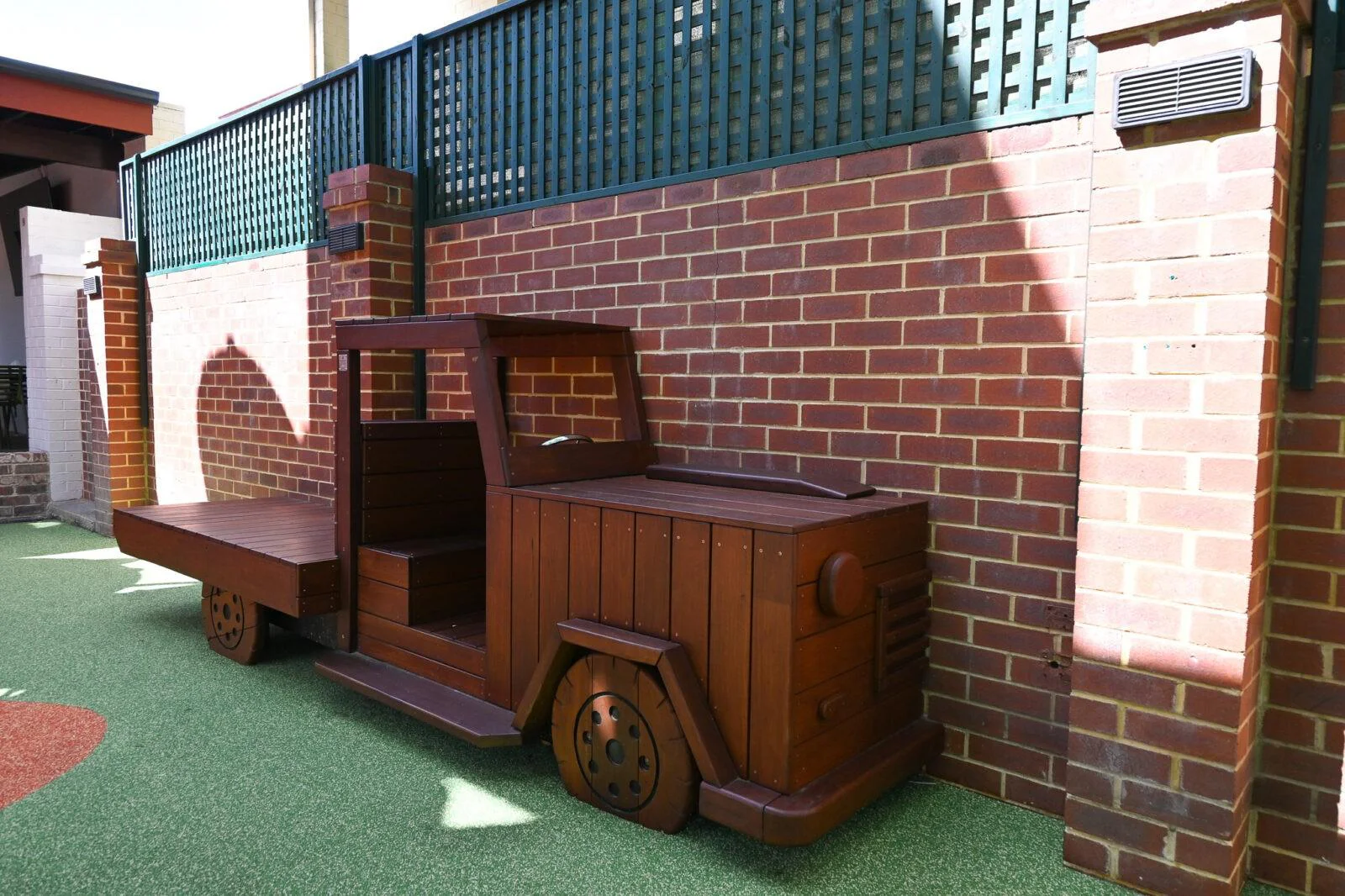 Custom Jarrah timber ute play element (505-UTE) at The Bayswater Hotel pub playground, Bayswater WA