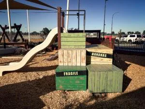 Rear view of the Loaded Fruit Truck with Slide (509-LFT) at Vasse Village by Bunbury Farmers Market, Bunbury WA — Van Ryt Industries