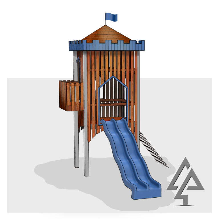 Fancote Fortress | Ignite imaginations with the Fancote Fortress, a regal WA Jarrah castle fort featuring a tall viewing terrace, double slide, and rope climber for fairytale adventures. | VRI