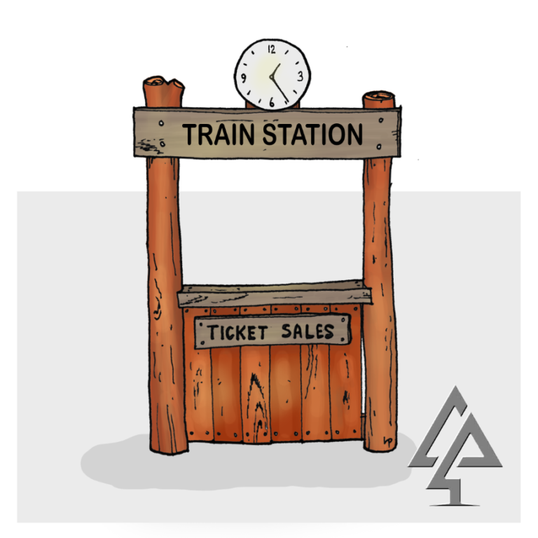 Train Station Ticket Booth | Embark on imaginative journeys with this authentic West Australian Jarrah Train Station Ticket Booth, featuring a spacious counter, clock, and customisable signage for engaging role-play. | VRI