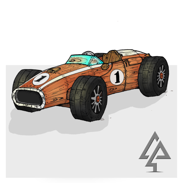 Formula One Race Car | Accelerate imagination with this aerodynamic West Australian Jarrah Formula One Race Car, featuring carved log wheels, stainless steel steering wheel, and custom dashboard for high-speed pretend play. | VRI