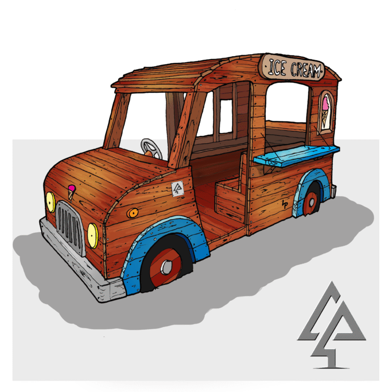 Ice Cream Van | Serve up sweet imaginative fun with our 'Mr Whippy' inspired Ice Cream Van, handcrafted from West Australian Jarrah hardwood for delightful role-play adventures in any playground. | VRI