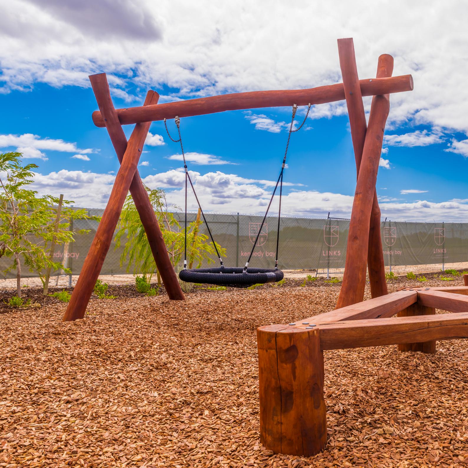 A-Frame with Basket Swing | Experience inclusive fun with this classic A-Frame swing, featuring a durable WA Jarrah frame and a spacious basket seat perfect for shared enjoyment in parks and schools. | VRI