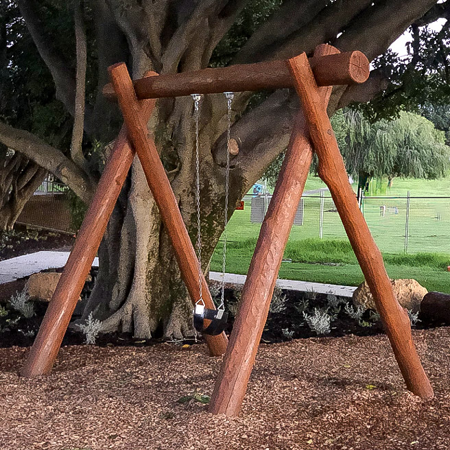 A-Frame with Single Swing | Add classic swinging fun to smaller spaces with this compact WA Jarrah A-Frame, featuring a single swing bay perfect for all play areas. | VRI