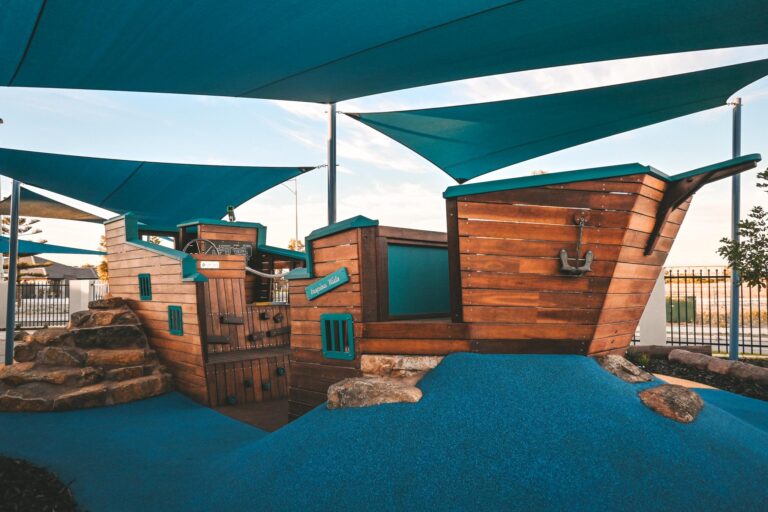 The large custom ship playground at the Inspira Kids custom early learning playspace WA, built by Van Ryt Industries.