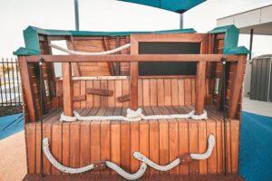 The large custom ship playground at the Inspira Kids custom early learning playspace WA, built by Van Ryt Industries.