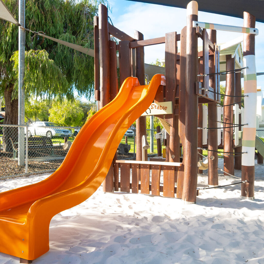 172-GFO Giddy-Up Forts — Fowlers Stable custom carved timber signage with horseshoe motif, Parmelia Park Fremantle