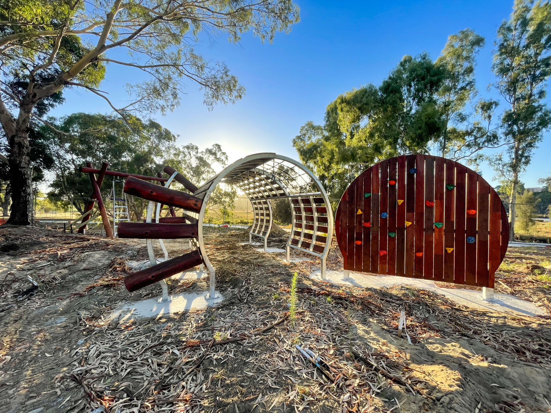 Custom timber play structure at Maylands Waterland splash pad Perth, supplied and installed by Van Ryt Industries