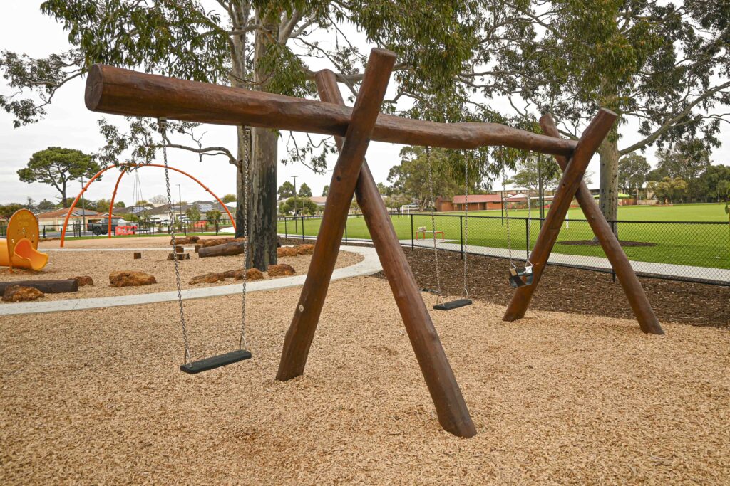 A-Frame with Basket and Single Swing custom configuration at Maniana Park Queens Park by Van Ryt Industries