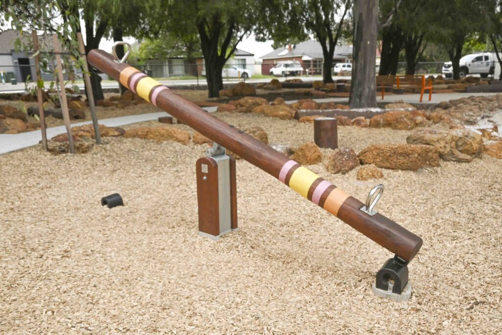 See Saw with Stepping Stumps at Maniana Park Queens Park by Van Ryt Industries