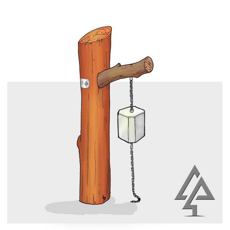 Cowbell on Bushpole | Spark sound exploration in your play space with the Cowbell on Bushpole — a West Australian Jarrah bushpole element that invites children to experiment with rhythm and tone through play. | Van Ryt Industries