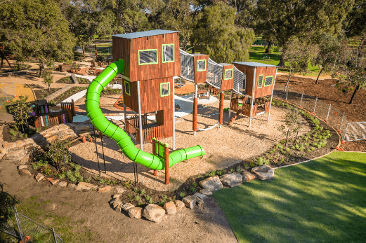 8.7-metre elevated platform tower with tube slide — VRI 100 Series timber play structure