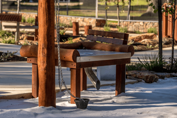 Sand play table with chute, chain and bucket — VRI 600 Series water and sand play equipment