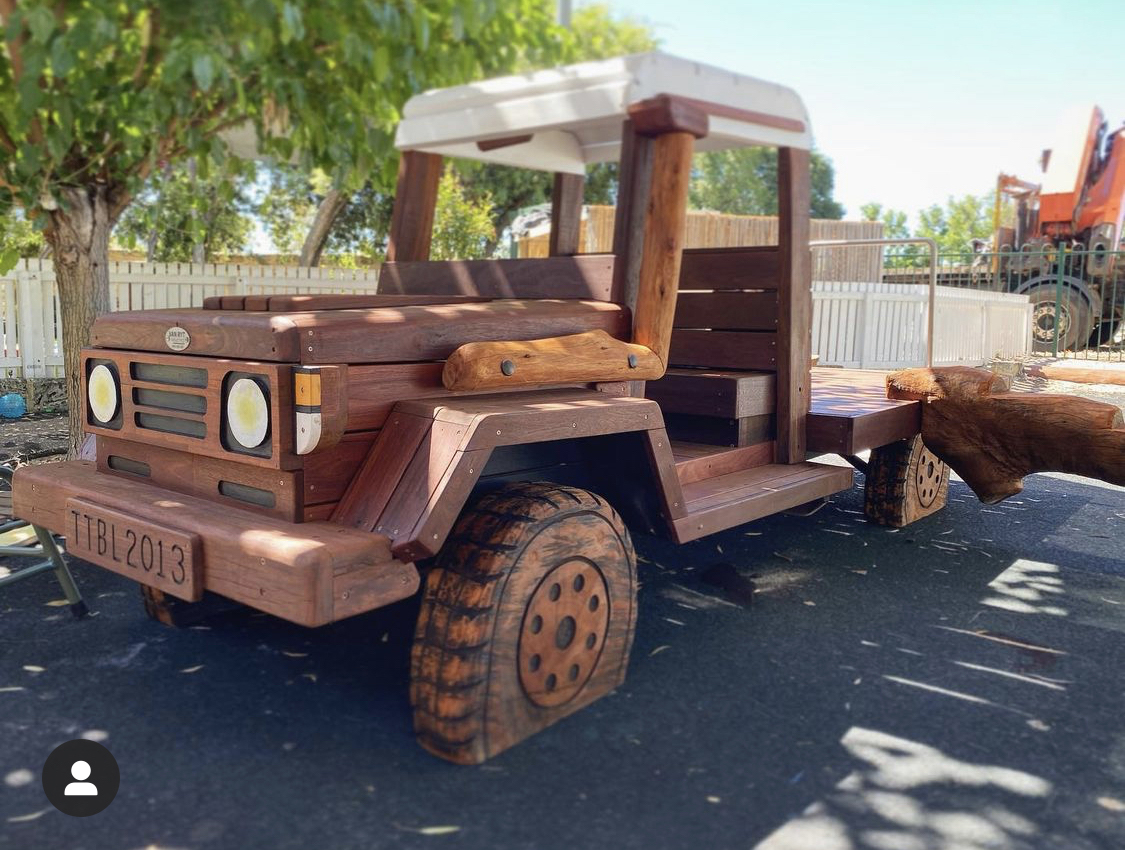 Custom timber play ute — VRI 500 Series themed playground vehicles for commercial venues